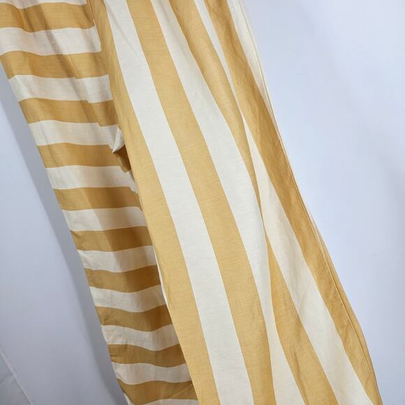 The Bright Side Pants Yellow Linen Striped Drawstring Wide Leg Lightweight Sz M - Picture 6 of 7